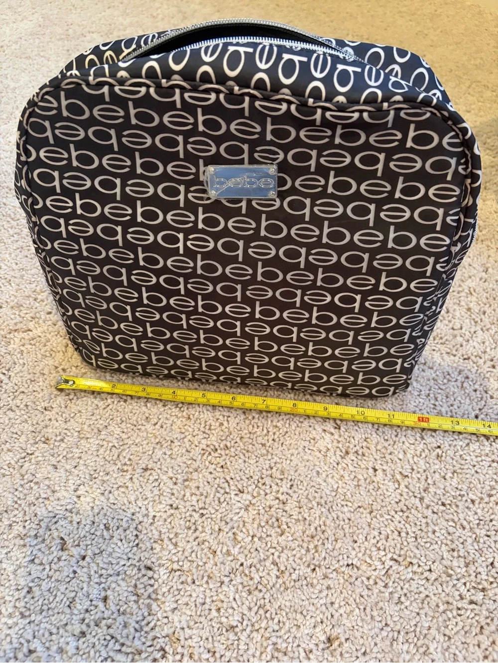 Bebe Black and White Logo Print Cosmetic Case XL